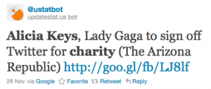 Tweet of Lady Gaga's announcement to forego SM for charity