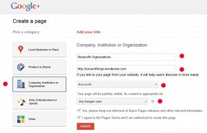 Screenshot for creating a Business/Organization Page on Google+